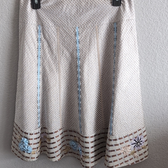 Per Se Dresses & Skirts - Silk Embroidered A-Line Skirt with Blue Floral Accents